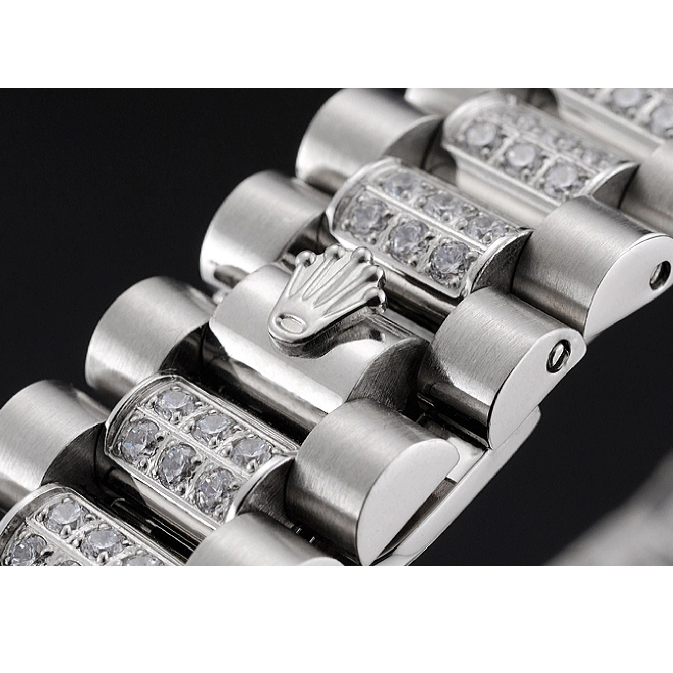 MiroTime 0712 Swiss Rolex Day Date Diamond Pave Dial And Bezel And Stainless Steel Bracelet